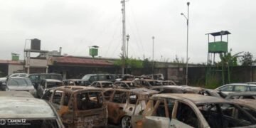 Fire ravaged car park at Douala Cameroun port