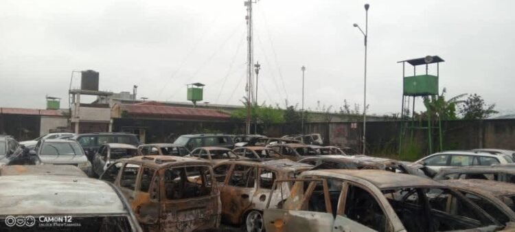 Fire ravaged car park at Douala Cameroun port
