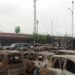Fire ravaged car park at Douala Cameroun port