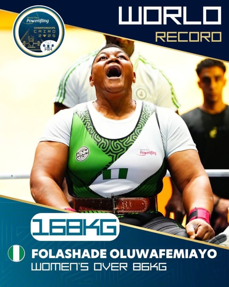 Folashade Oluwafemiayo Sets New World Record, Wins Fourth Powerlifting World Title In Egypt