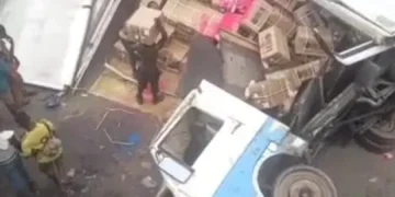 Fully Loaded Truck Crashes Off Oshodi Bridge