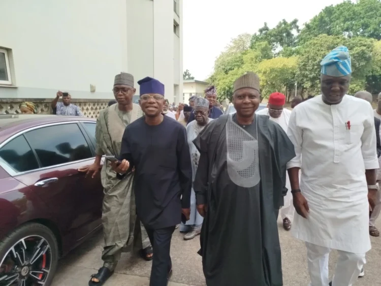 PHOTOS: Turaki, Ex-Govs, PDP Leaders In Private Meeting With Obasanjo
