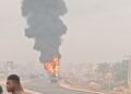 Fire Fighters Abandon Blazing Tanker In Minna